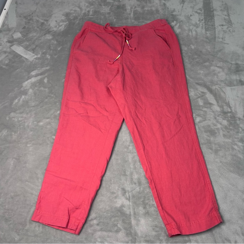 J. Crew Pink Linen Blend Wide Leg Pants Women's Size M Drawstring Boho Beach